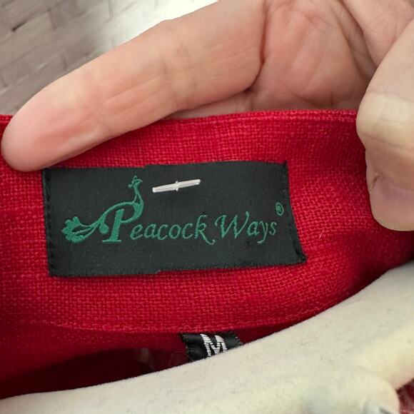 Peacock Ways women’s blazer jacket red black Asian coin button detail - Picture 5 of 9